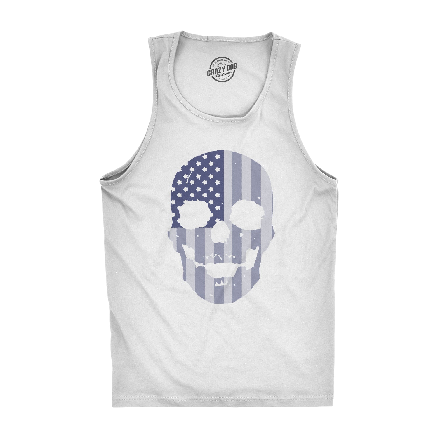 Wearzaxcom Flag Skull Men's Tank Top | Patriotic Distressed Graphic Muscle Shirt